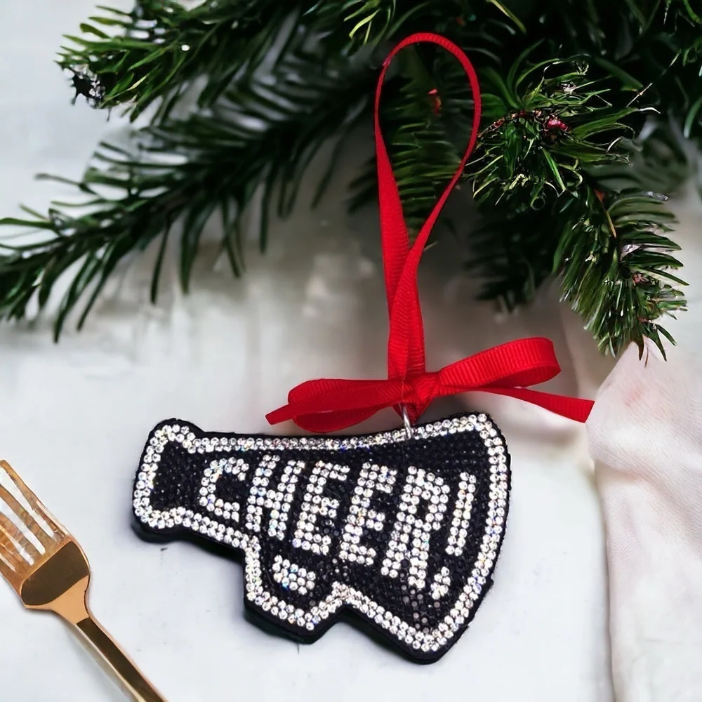Personalized Rhinestone Cheerleader Christmas Ornament, Handcrafted Holiday